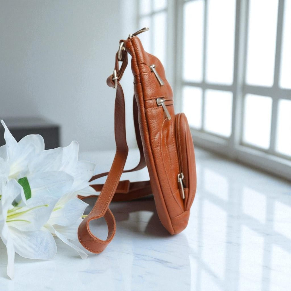 Evorya® Tan-Brown Slim Leather Crossbody Bag