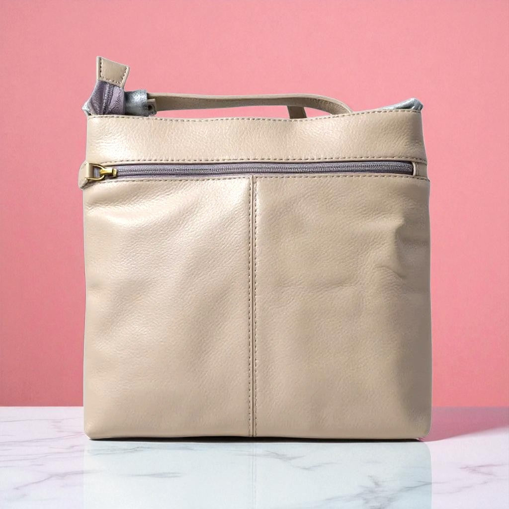 Evorya® Elegant Beige Dual-Zip Sling Bag