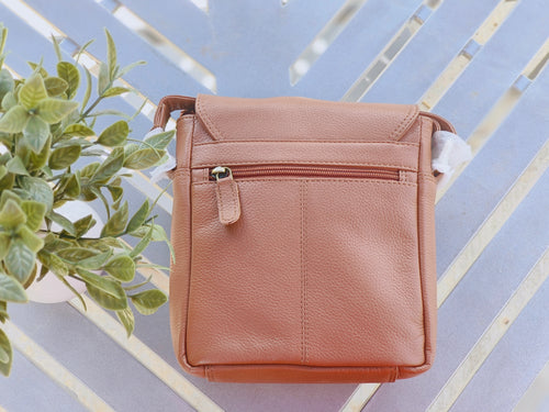 Evorya® Genuine Leather Sling Bag with Flap – Tan Brown