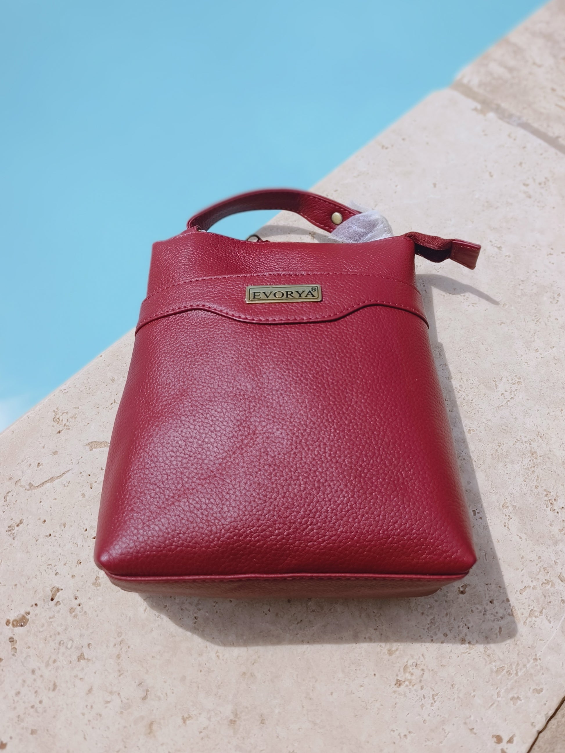 Evorya® Genuine Leather Sling Bag – Crimson Red