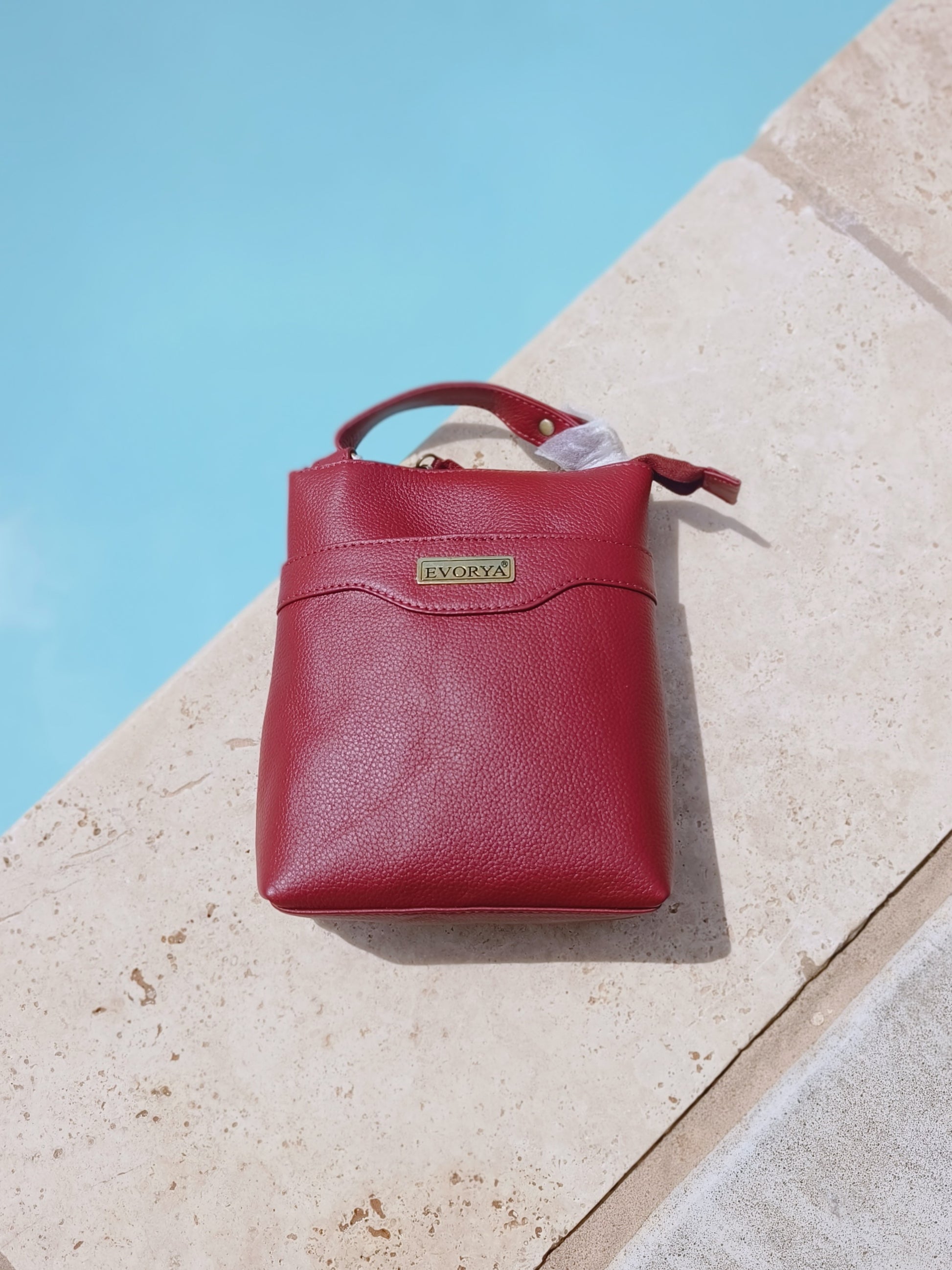 Evorya® Genuine Leather Sling Bag – Crimson Red