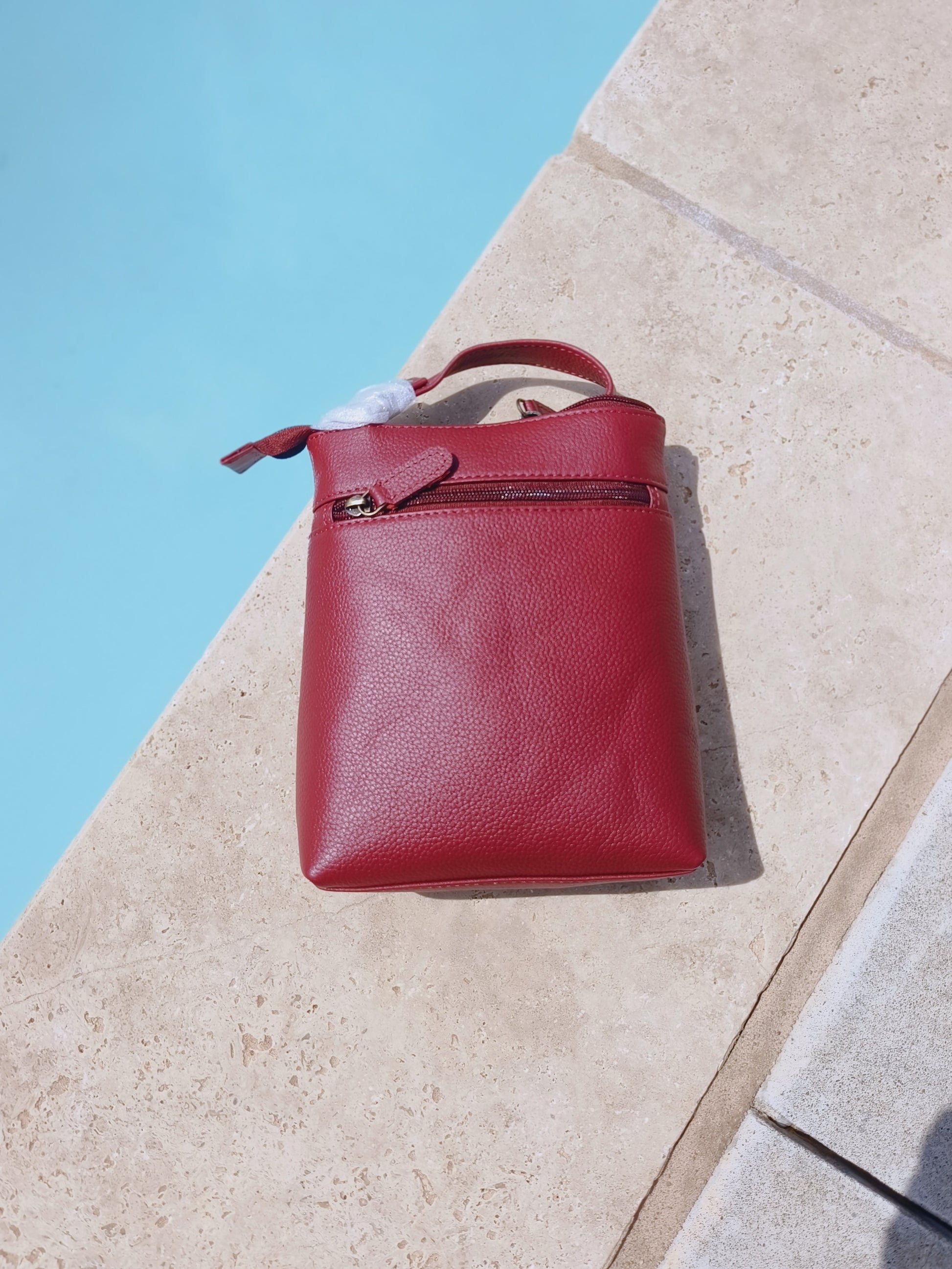 Evorya® Genuine Leather Sling Bag – Crimson Red