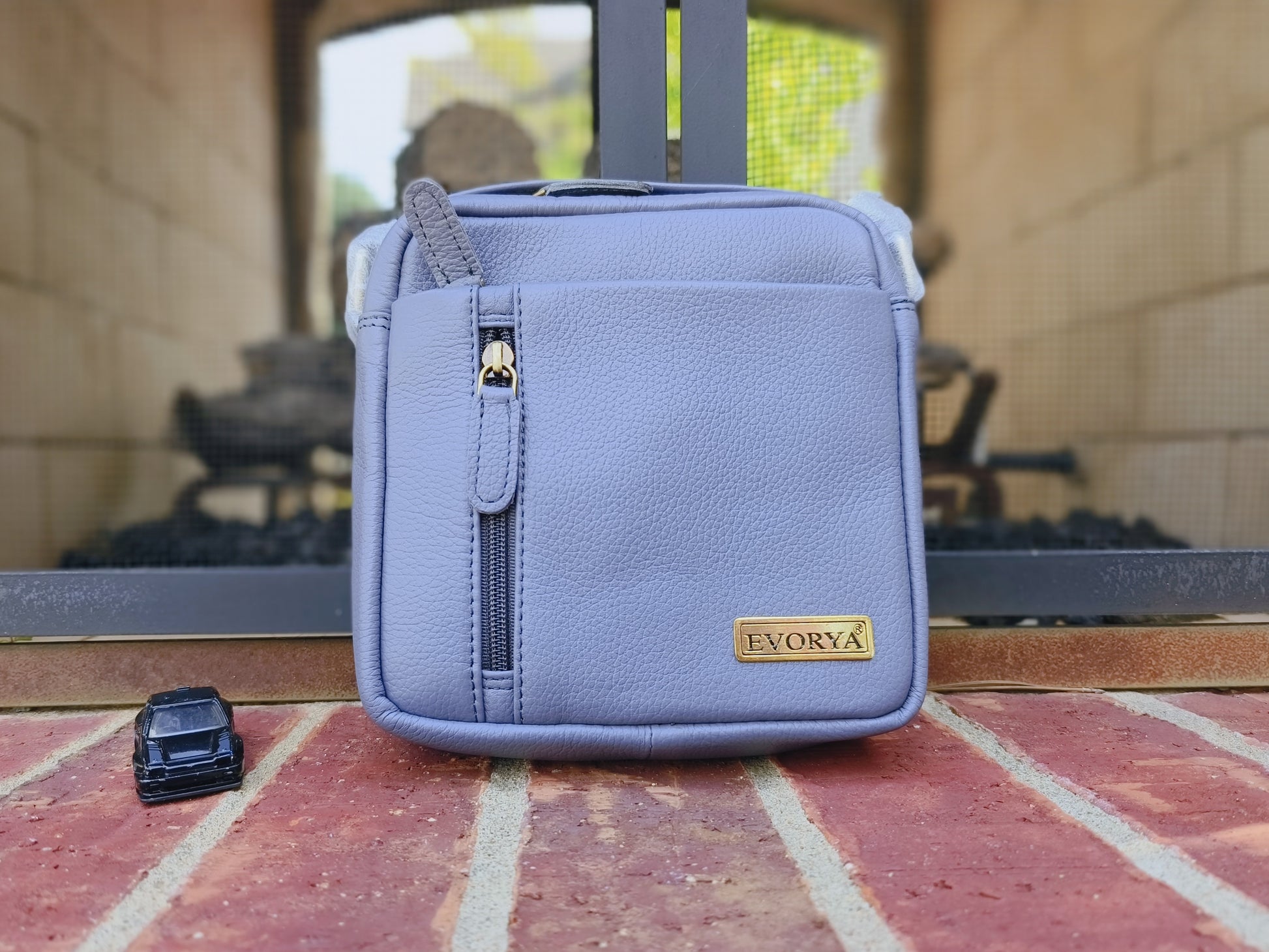 Evorya® Premium Leather Sling Bag – Stone Gray