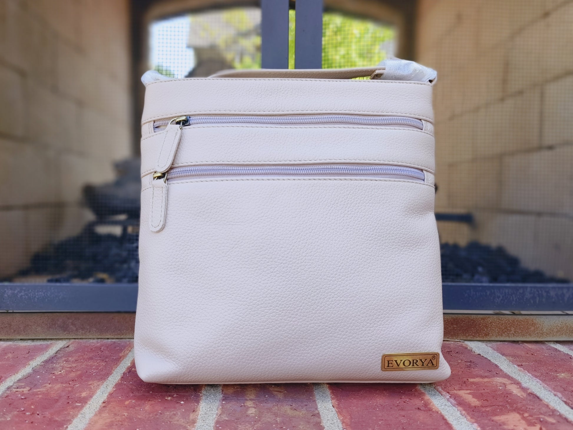 Evorya® Elegant Beige Dual-Zip Sling Bag