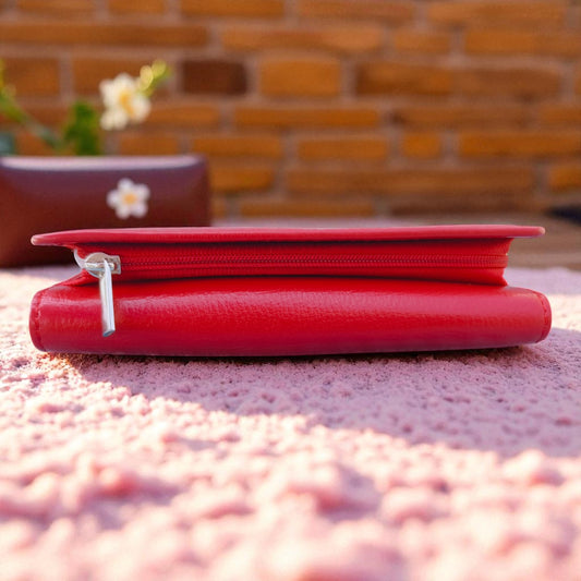 Evorya™ Women's Blood Red Leather Wallet – Holds 15+ Cards