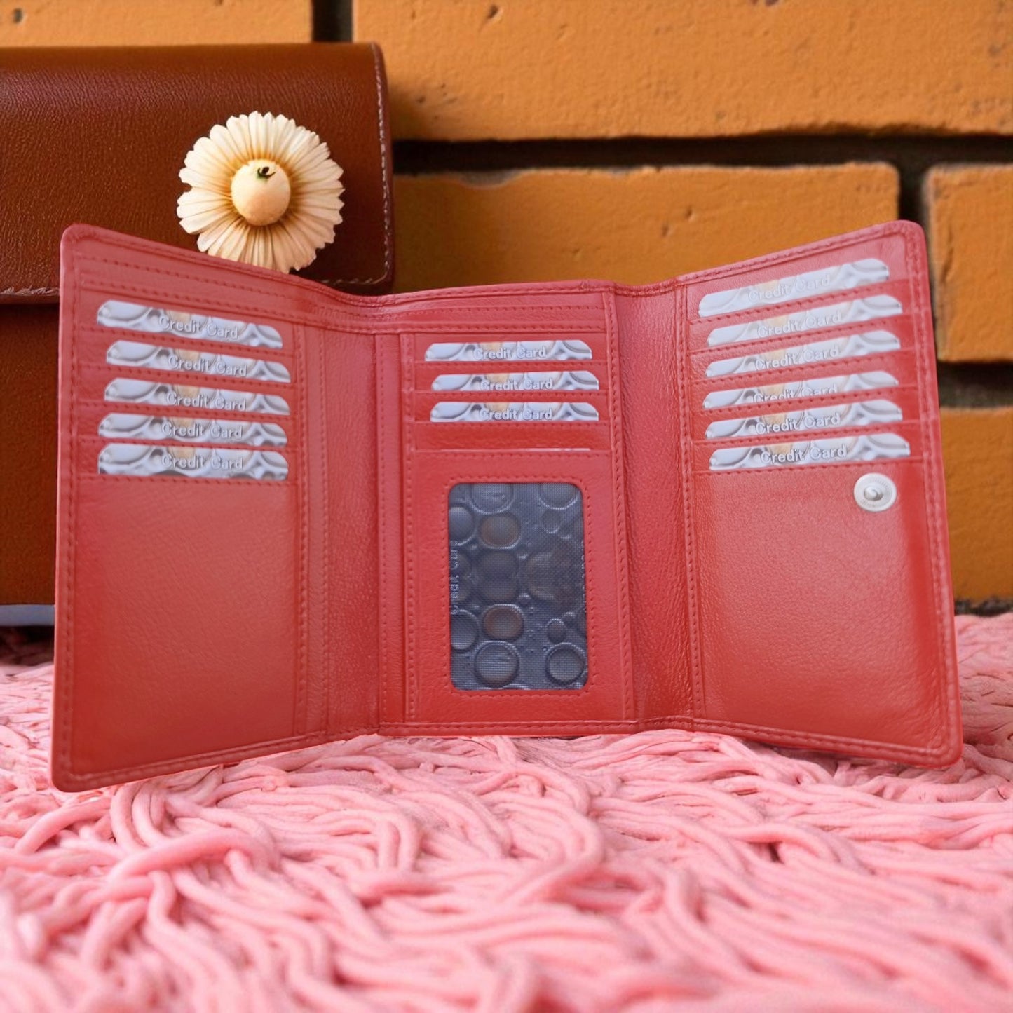 Evorya™ Women's Blood Red Leather Wallet – Holds 15+ Cards