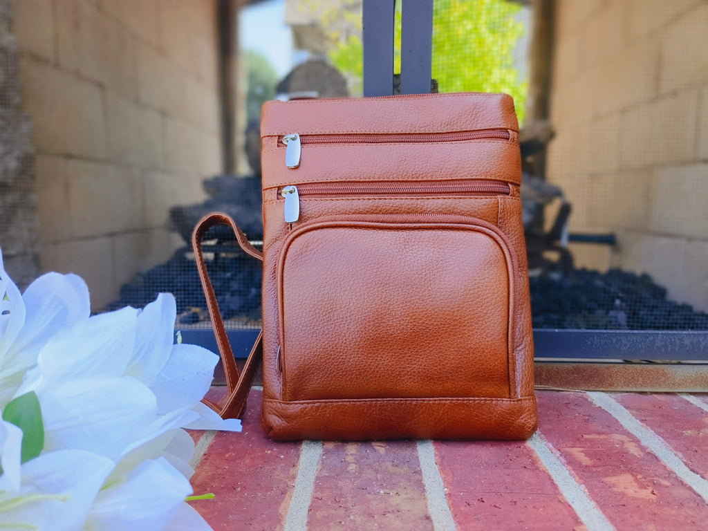 Evorya® Tan-Brown Slim Leather Crossbody Bag