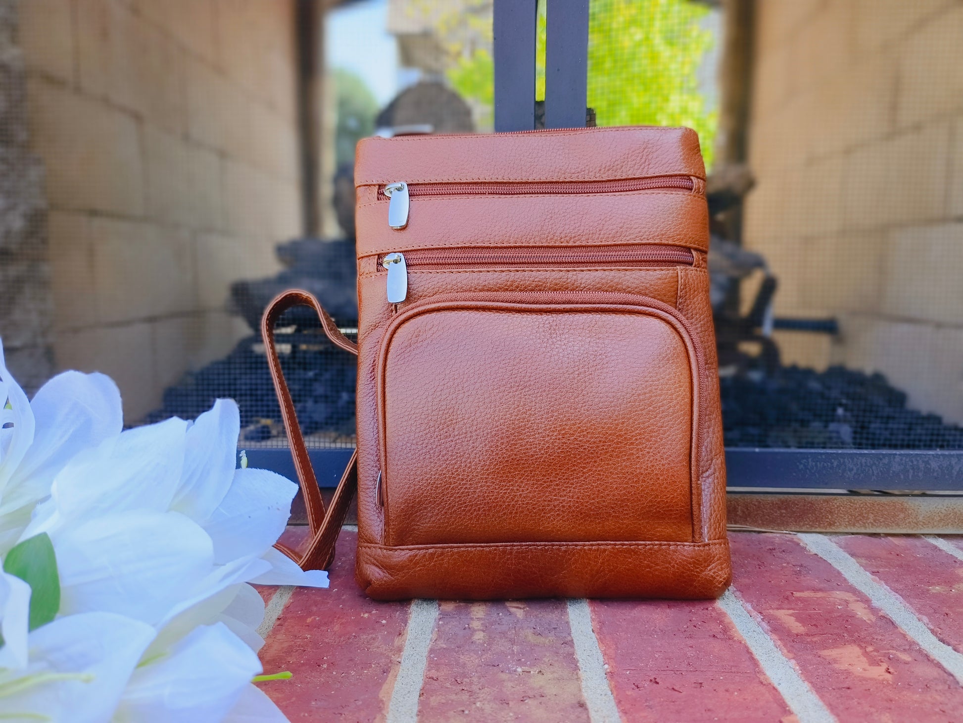 Evorya® Tan-Brown Slim Leather Crossbody Bag