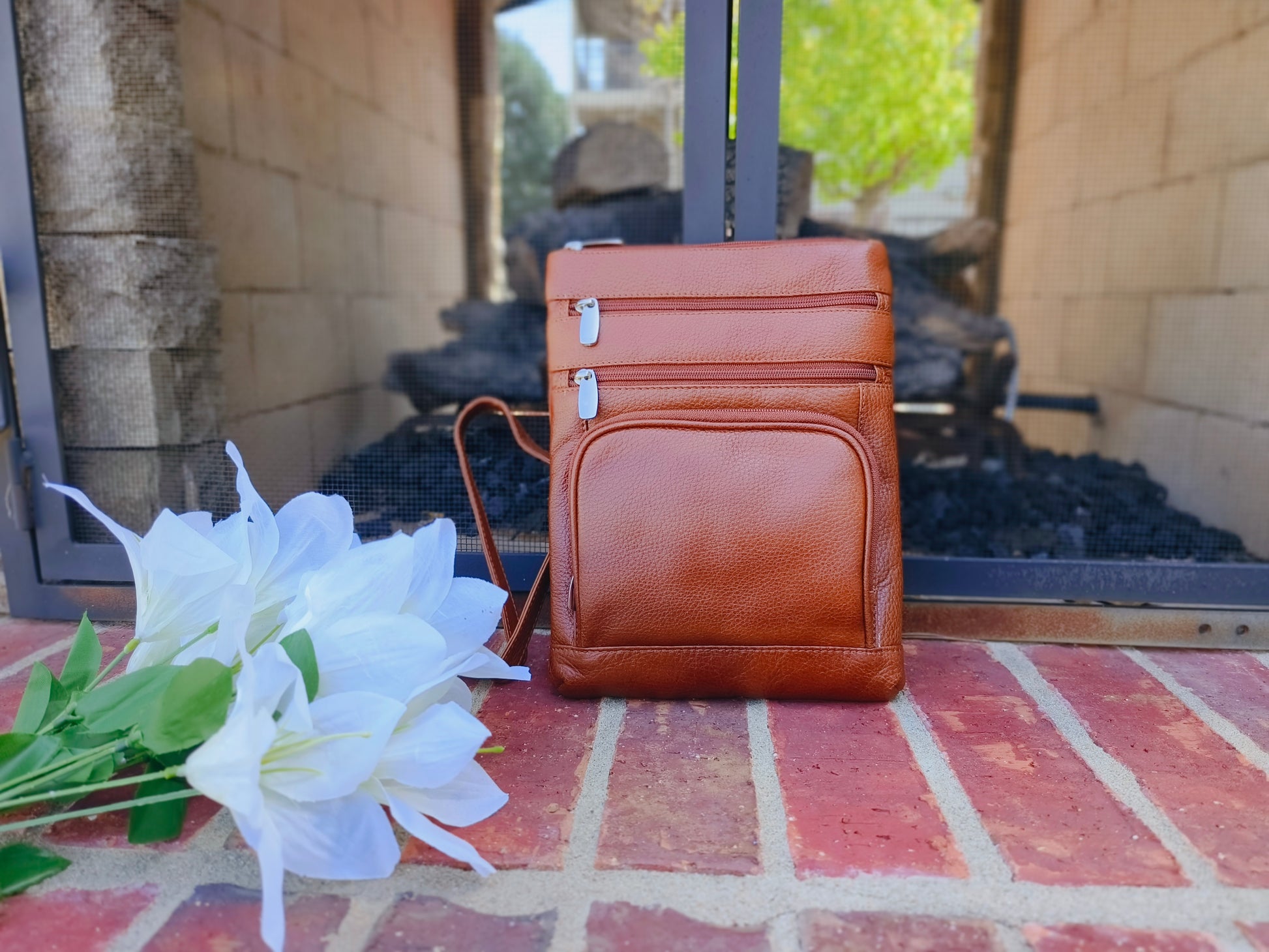Evorya® Tan-Brown Slim Leather Crossbody Bag