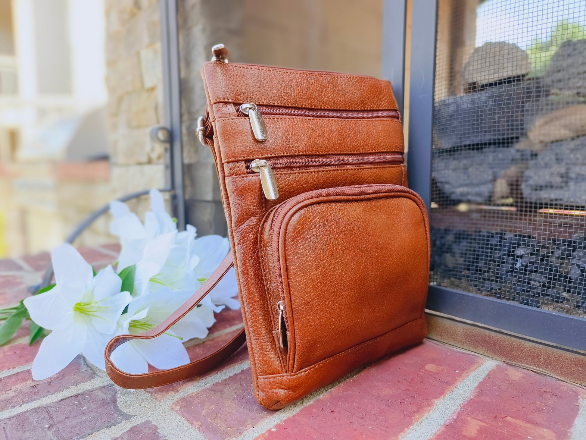 Evorya® Tan-Brown Slim Leather Crossbody Bag