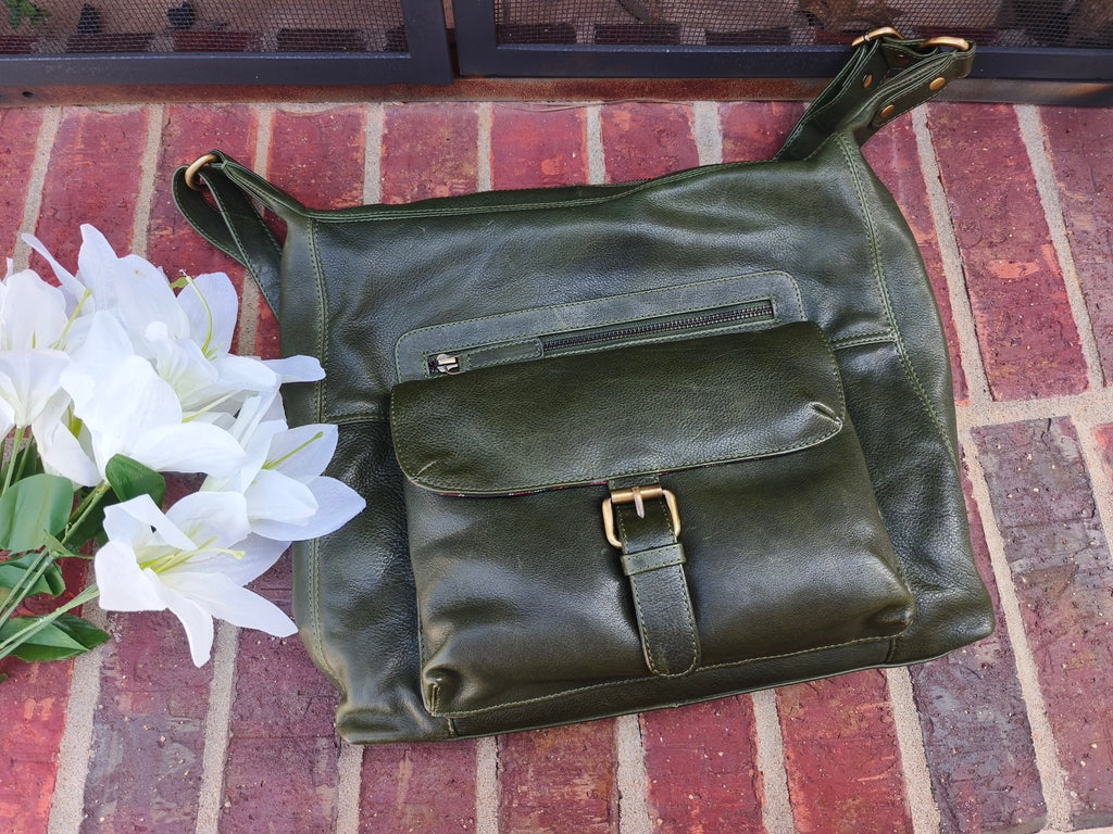 Evorya® Olive Green Genuine Leather Crossbody Bag with Front Buckle