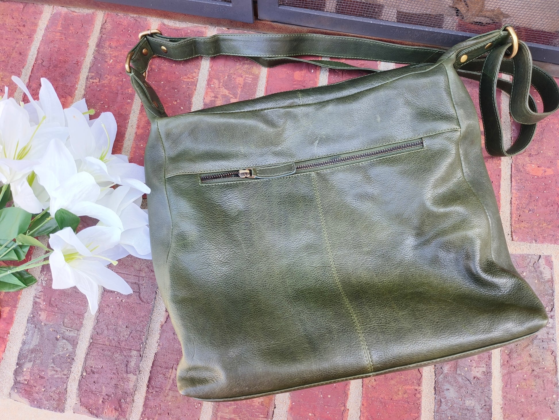 Evorya® Olive Green Genuine Leather Crossbody Bag with Front Buckle