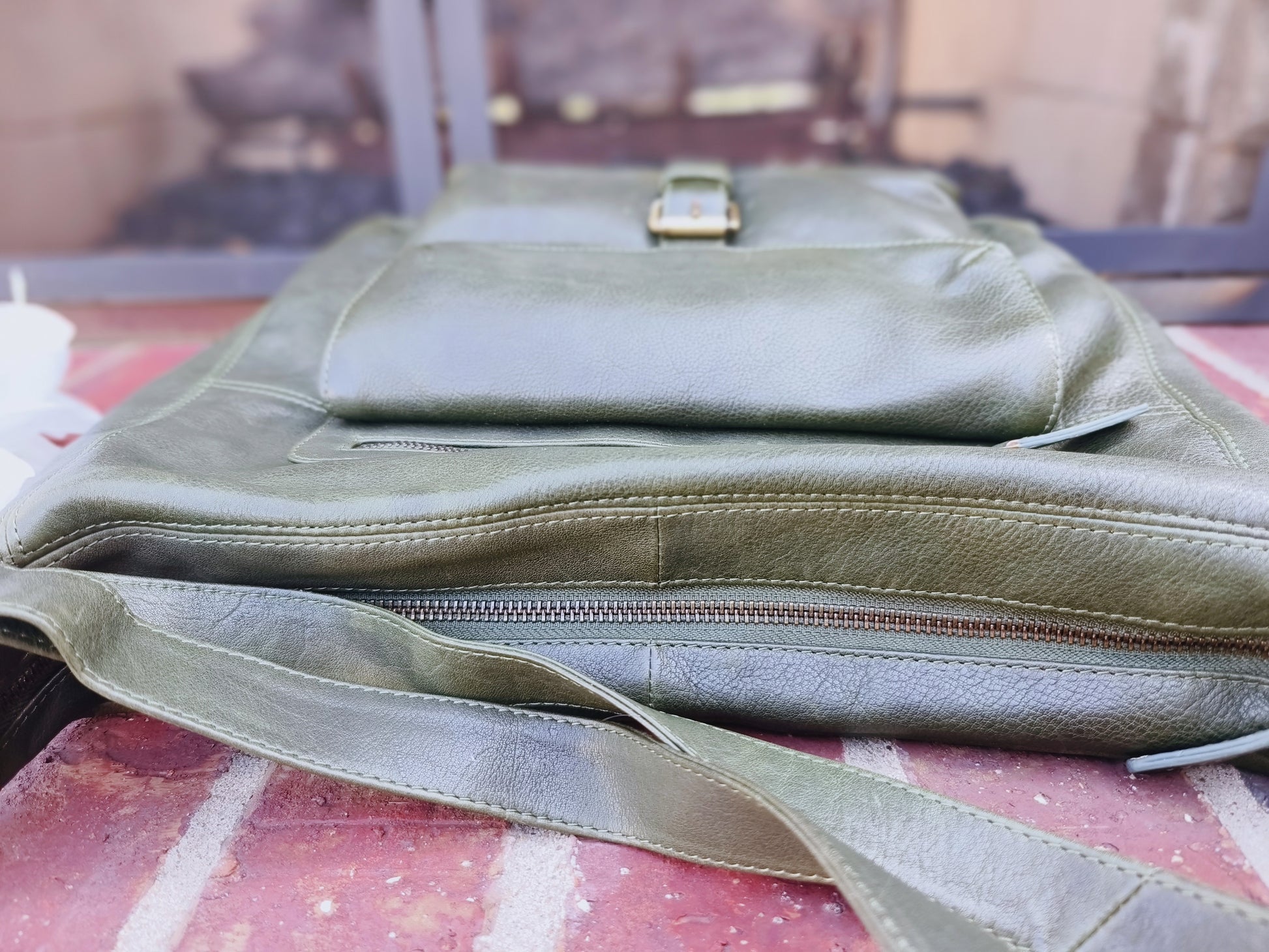 Evorya® Olive Green Genuine Leather Crossbody Bag with Front Buckle