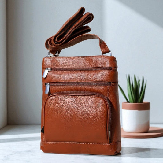 Evorya® Tan-Brown Slim Leather Crossbody Bag