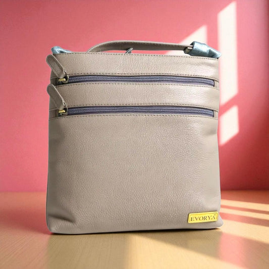 Evorya® Elegant Beige Dual-Zip Sling Bag